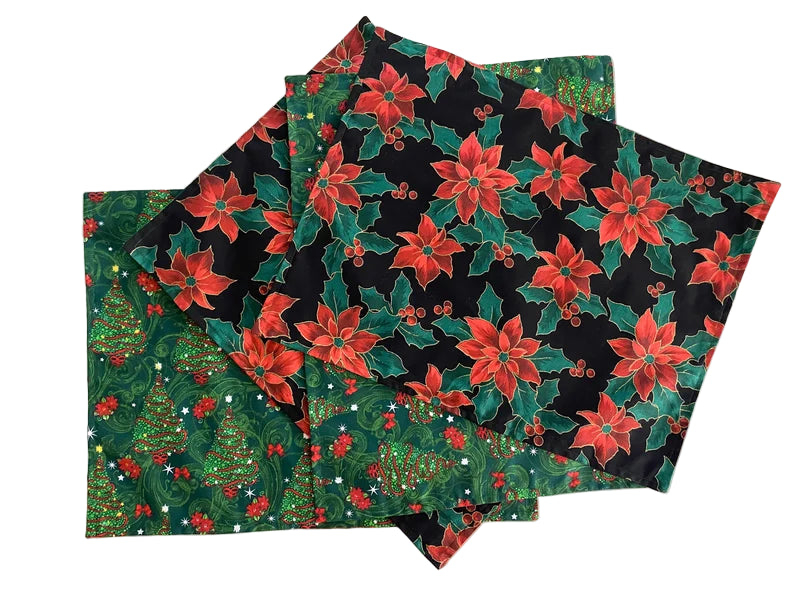Set of 4 Christmas Placemats, Poinsettia Placemats, Christmas Tree Placemats, Reversible Placemats