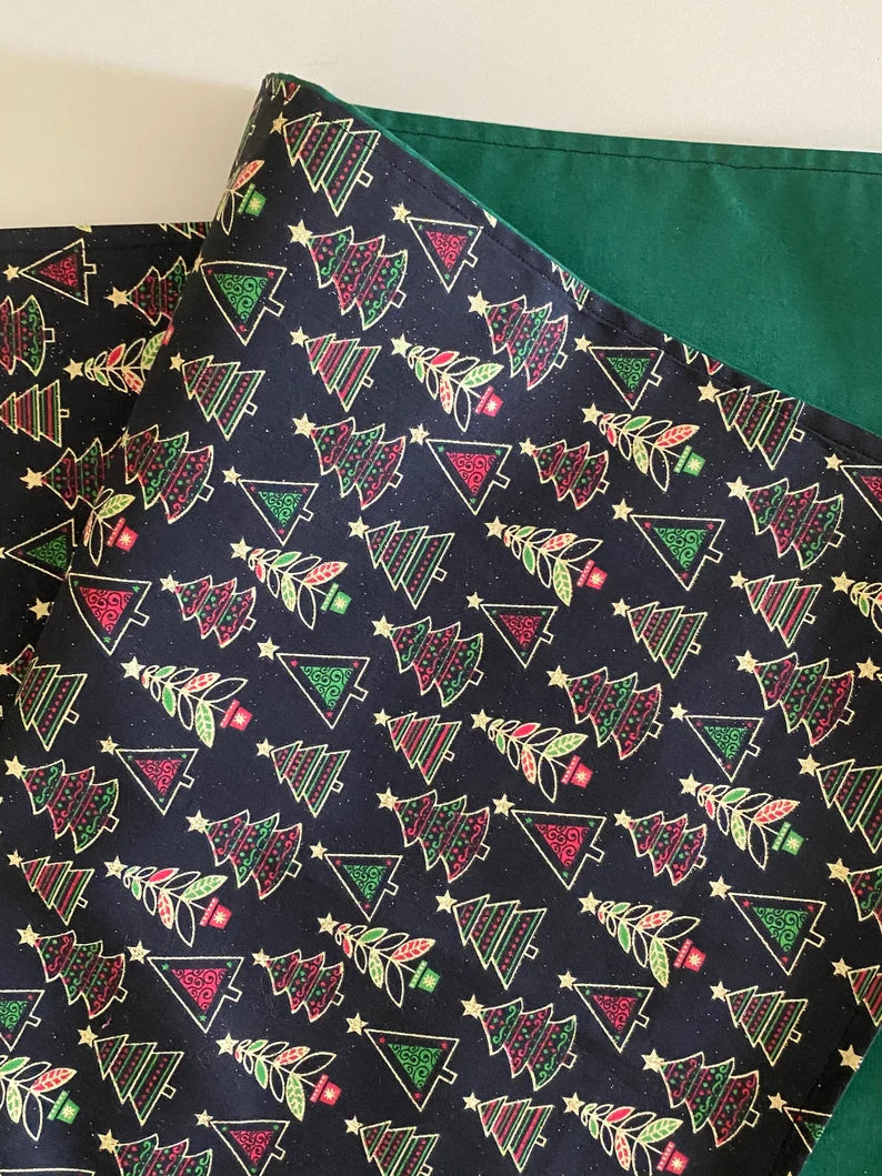 Christmas Tree Table Runner, Elegant Christmas Table Runner, Gold Christmas Tree Table Runner