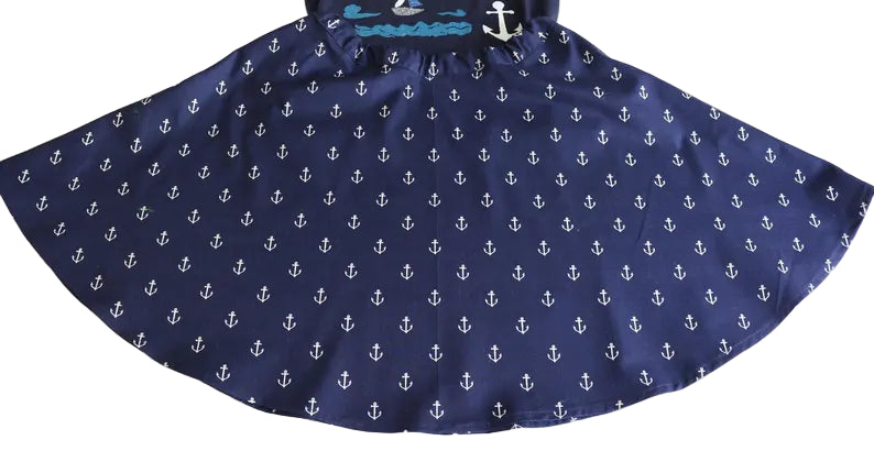 Girl Size 5 Handmade Nautical Boat and Anchor Outfit, Nautical Boats and Anchor Skirt and T-Shirt, Girls Summer Clothing