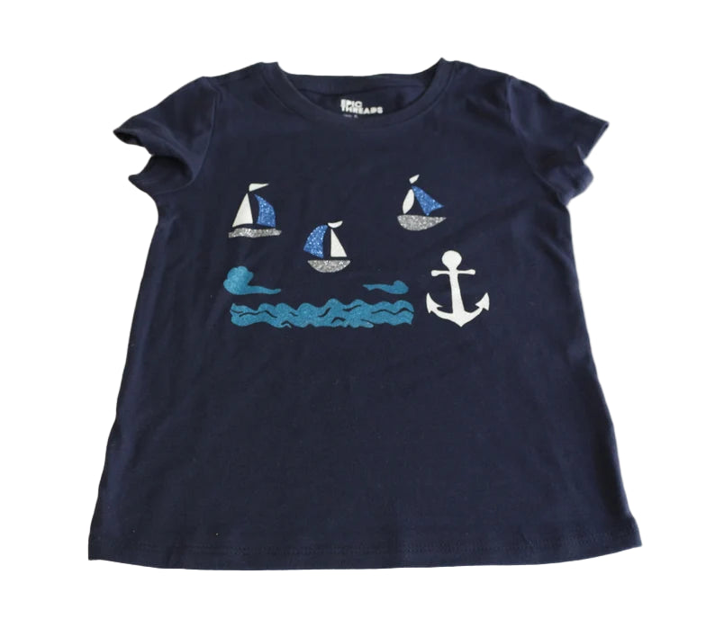 Girl Size 5 Handmade Nautical Boat and Anchor Outfit, Nautical Boats and Anchor Skirt and T-Shirt, Girls Summer Clothing
