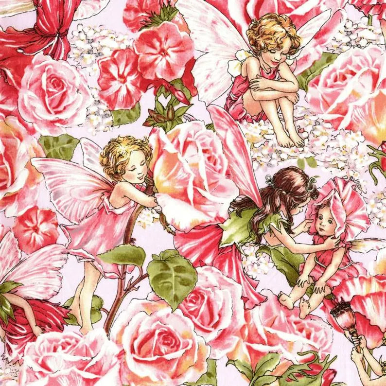 Michael Miller Sweet Garden Flower Fairies Rose by Cicely Mary Barker, 100% Cotton Fabric, Sold by Yard