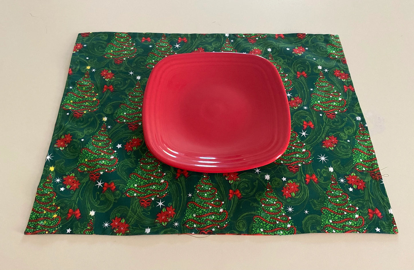 Set of 4 Christmas Placemats, Poinsettia Placemats, Christmas Tree Placemats, Reversible Placemats