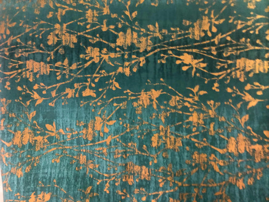 RJ Fabrics Shiny Objects Velvety Vines Turquoise Metallic by by Flaurie & Finch, Designer Cotton, Quilting Fabric, Sold by YARD