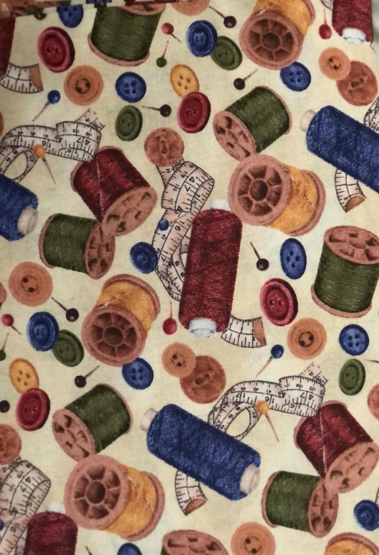 2 Yards Wilmington Prints Sew Curious Spools of Thread on Cream by Anne Mortimer Fabric, Designer Cotton, Quilting Fabric