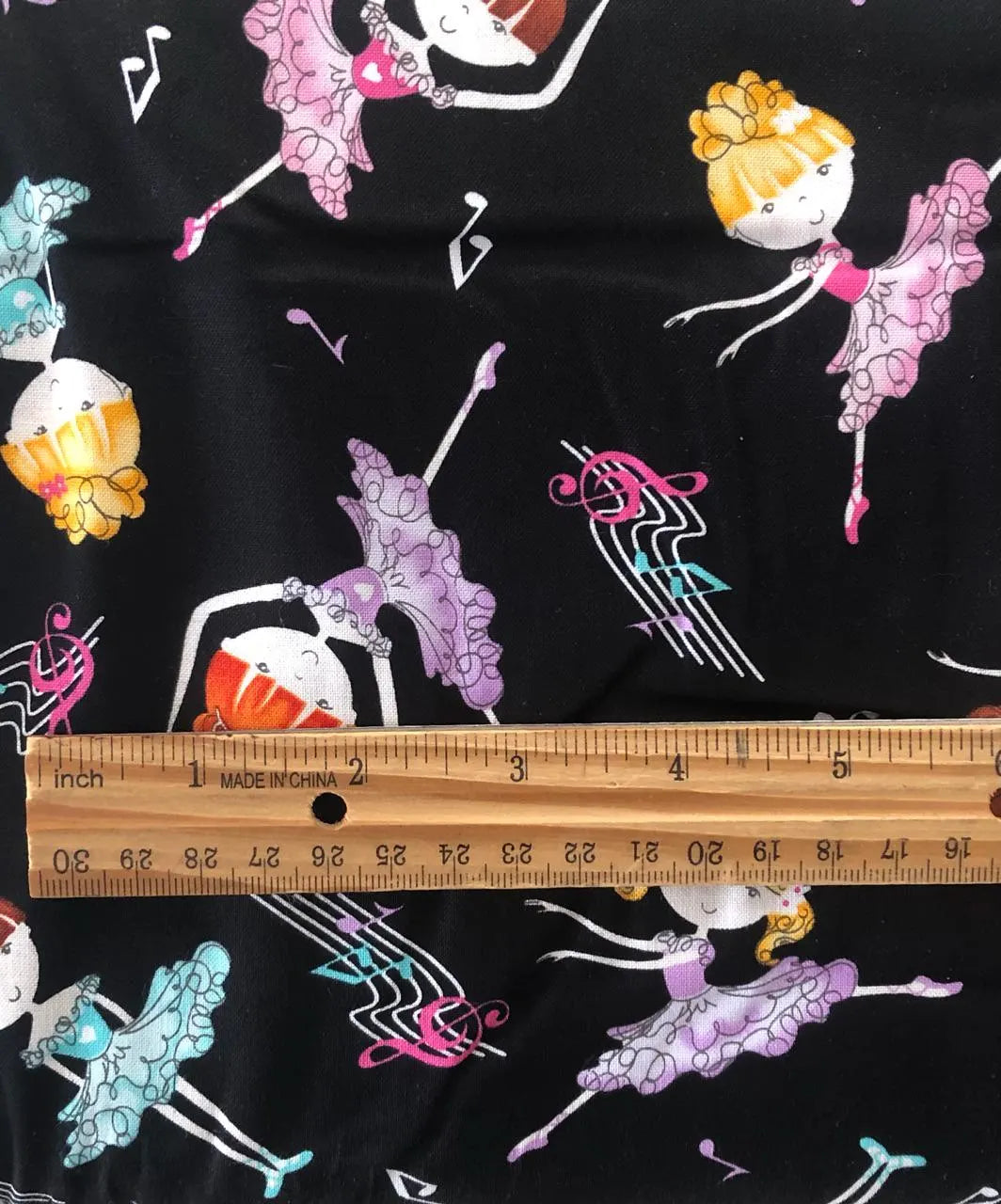 Studio E Balle-rina Swizzle Sticks Black, Ballet Girls, Designer Cotton, Quilting Fabric, Sold by YARD
