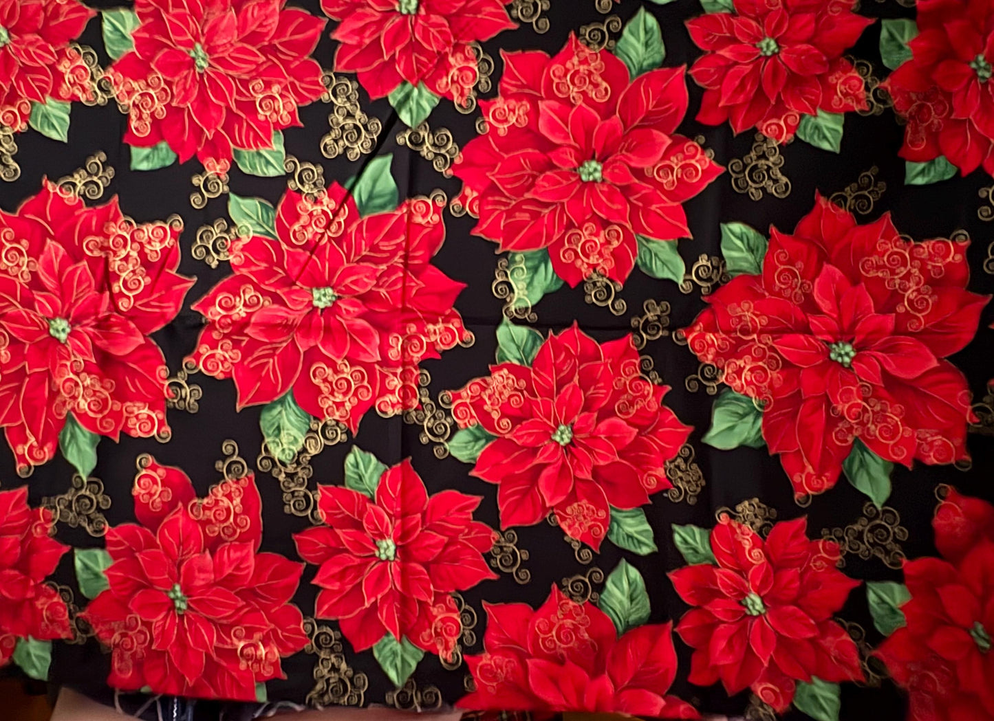 Timeless Treasures Holiday Poinsettias Metallic Gold, Designer Cotton, Quilting Fabric, Sold by YARD