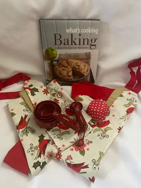 Mother Daughter Aprons, Christmas Baking Gift Set, Winter Red Cardinals