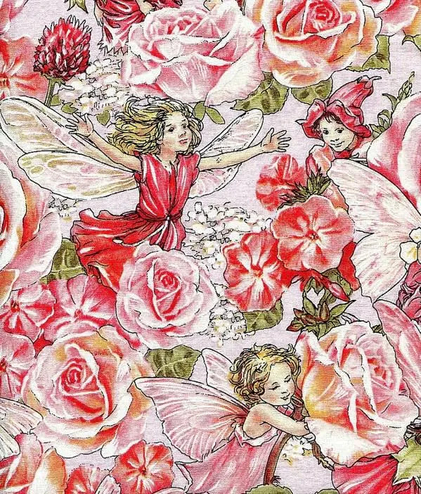 Michael Miller Sweet Garden Flower Fairies Rose by Cicely Mary Barker, 100% Cotton Fabric, Sold by Yard