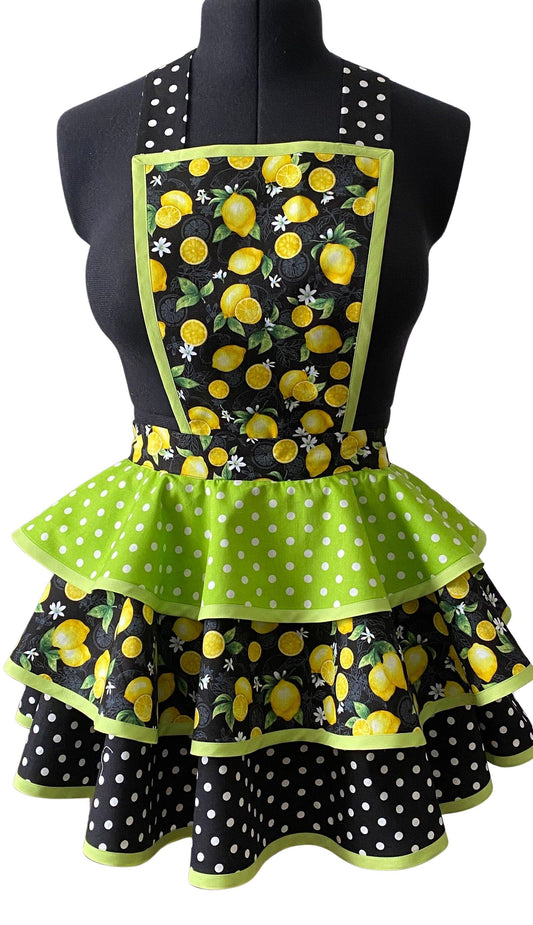 Petite Apron for Women, Retro Lemons and Polka Dots Apron for Women