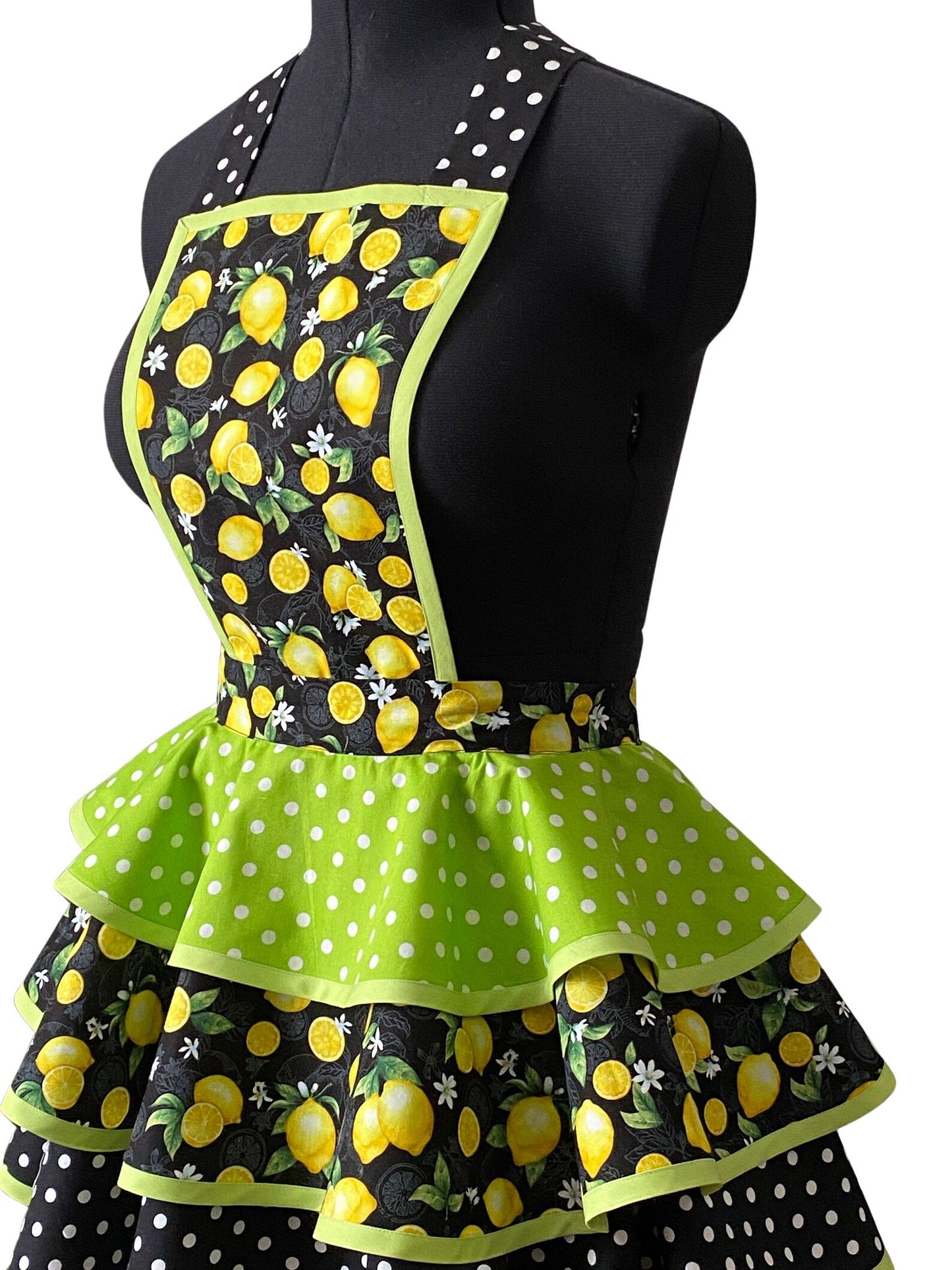 Petite Apron for Women, Retro Lemons and Polka Dots Apron for Women