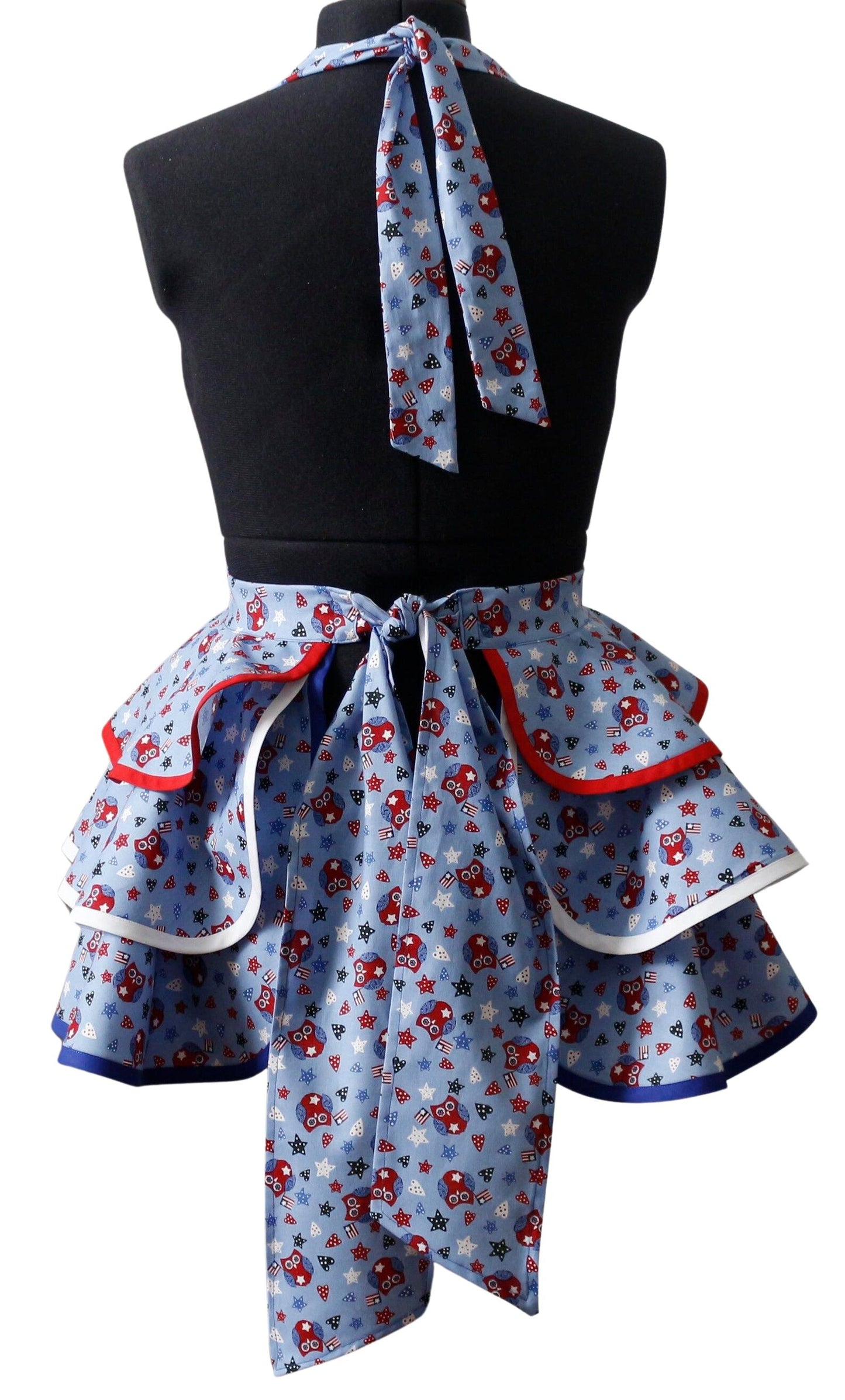 Petite Small Apron for Women, Independence Day Apron for Women, Patriotic Owl with American Flags Apron, 4th of July Apron, Cute Retro Owl Apron