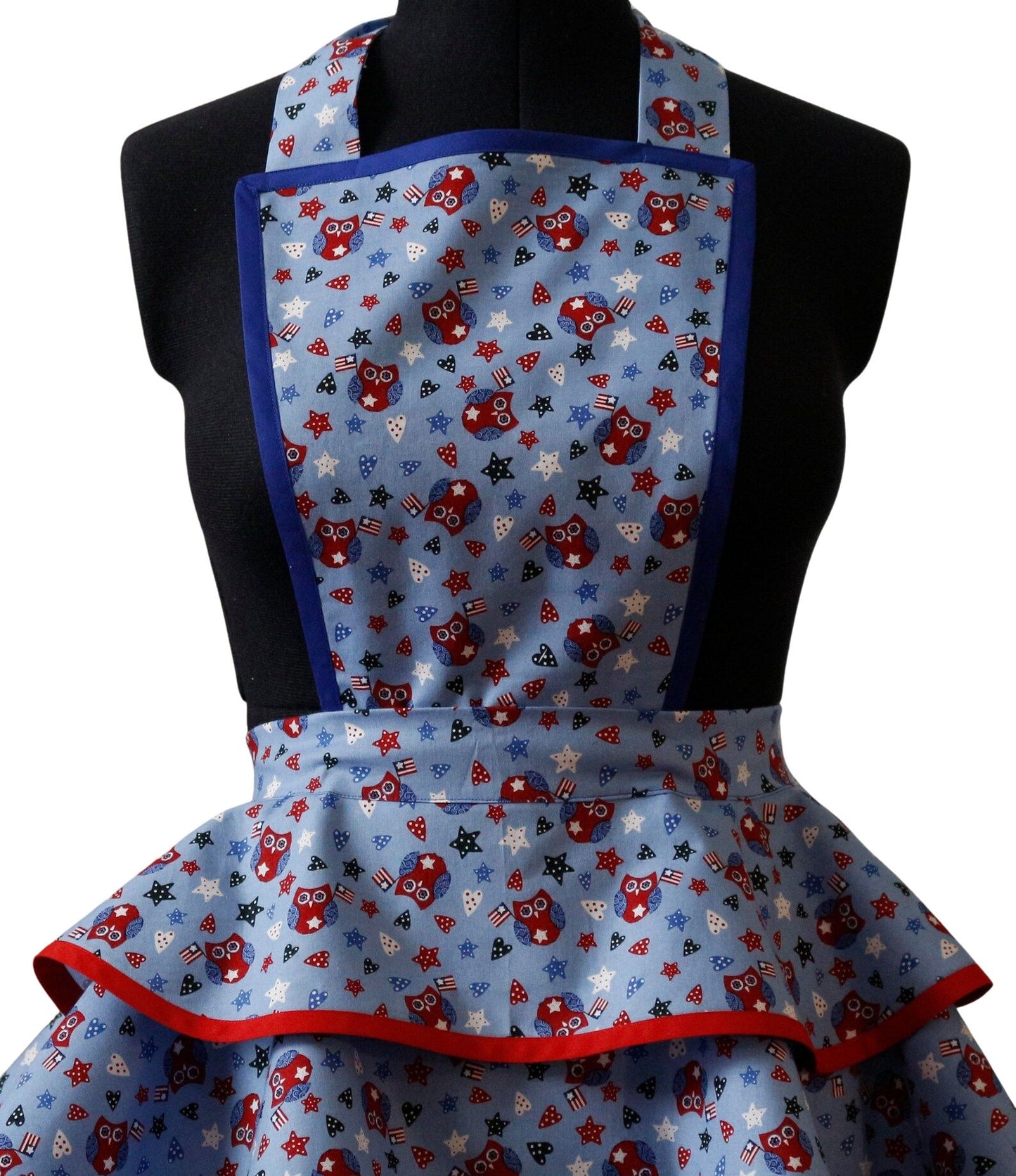 Petite Small Apron for Women, Independence Day Apron for Women, Patriotic Owl with American Flags Apron, 4th of July Apron, Cute Retro Owl Apron