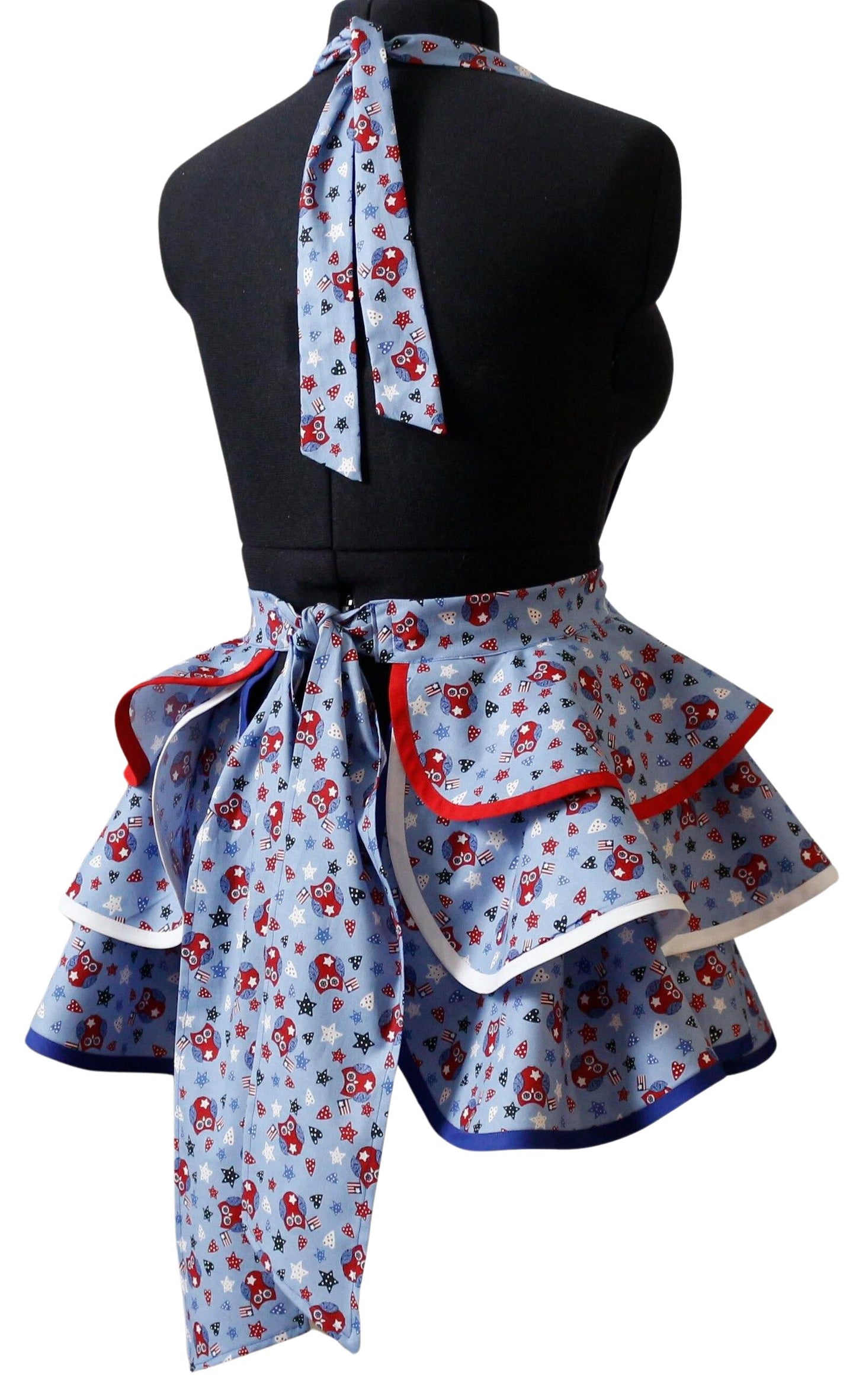 Petite Small Apron for Women, Independence Day Apron for Women, Patriotic Owl with American Flags Apron, 4th of July Apron, Cute Retro Owl Apron