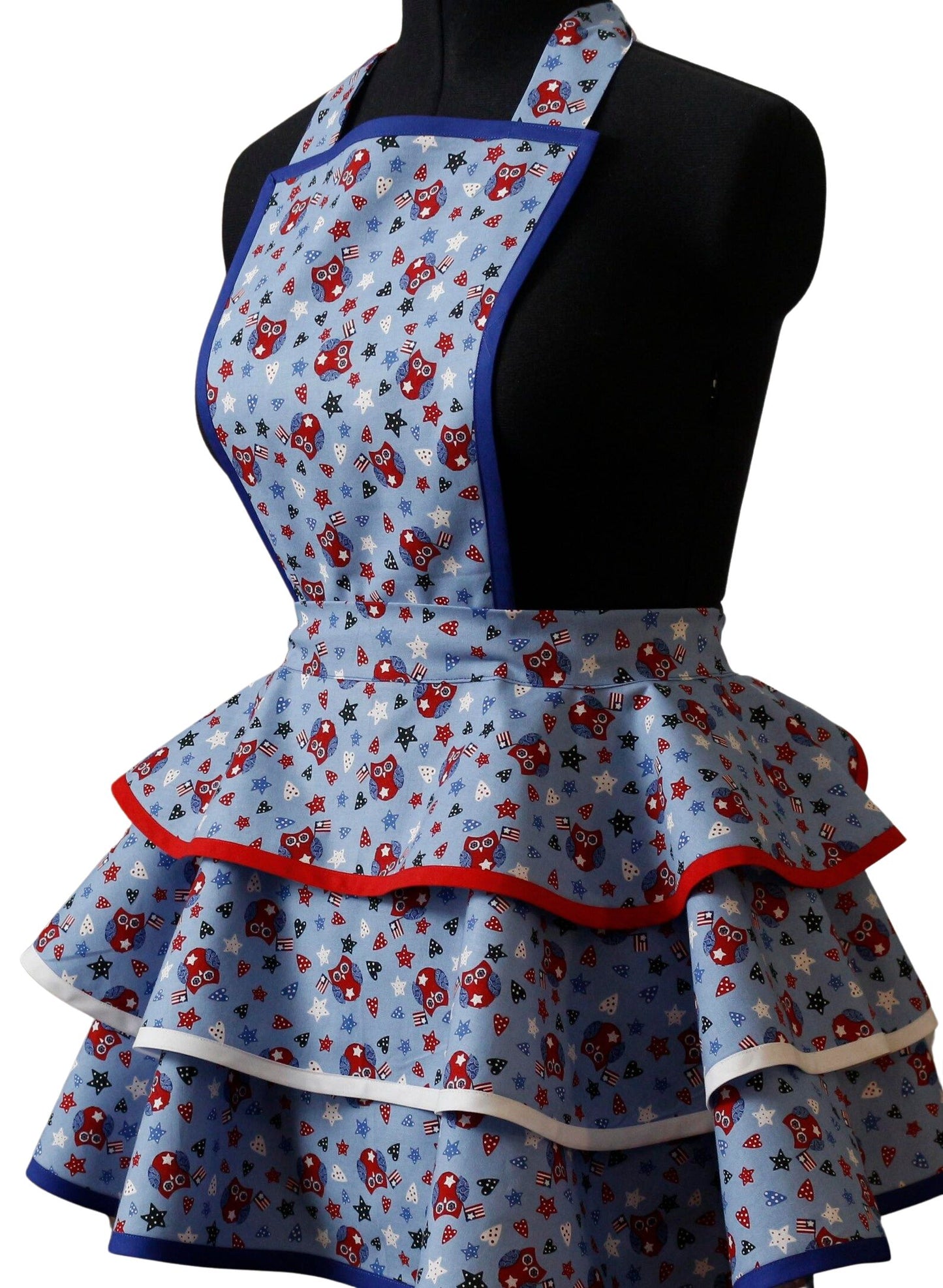 Petite Small Apron for Women, Independence Day Apron for Women, Patriotic Owl with American Flags Apron, 4th of July Apron, Cute Retro Owl Apron