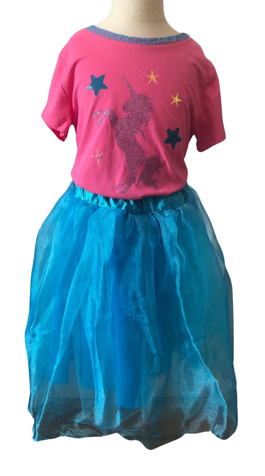 Pink and Blue Unicorn Girls Birthday Party Costume Size 7, Elegant Girls Unicorn Birthday Outfit, Unicorn T-Shirt, Girls Party Costume