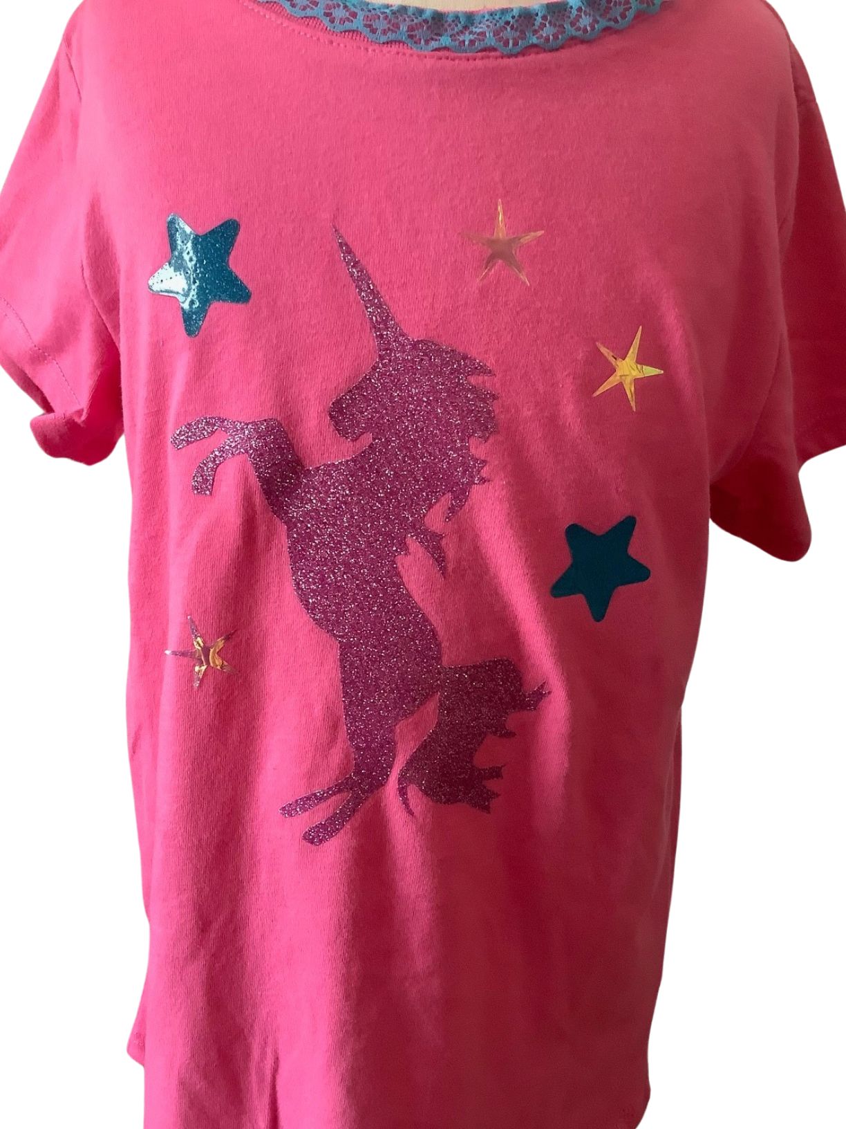 Pink and Blue Unicorn Girls Birthday Party Costume Size 7, Elegant Girls Unicorn Birthday Outfit, Unicorn T-Shirt, Girls Party Costume