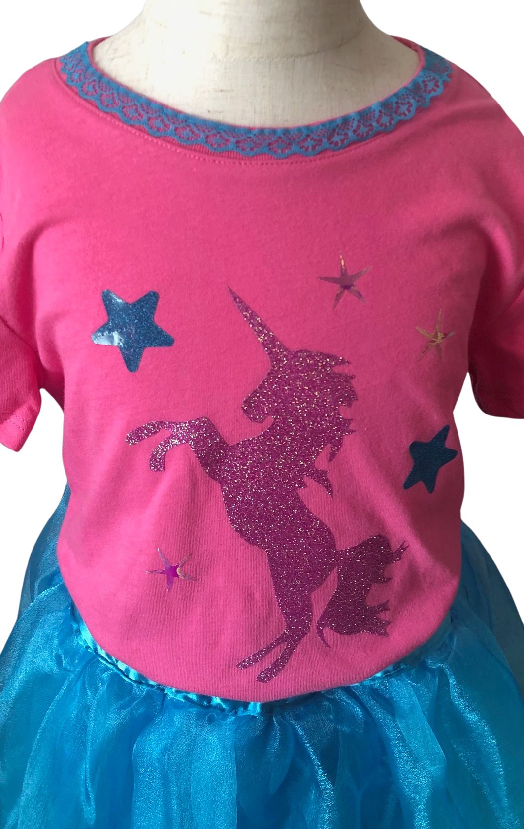 Pink and Blue Unicorn Girls Birthday Party Costume Size 7, Elegant Girls Unicorn Birthday Outfit, Unicorn T-Shirt, Girls Party Costume