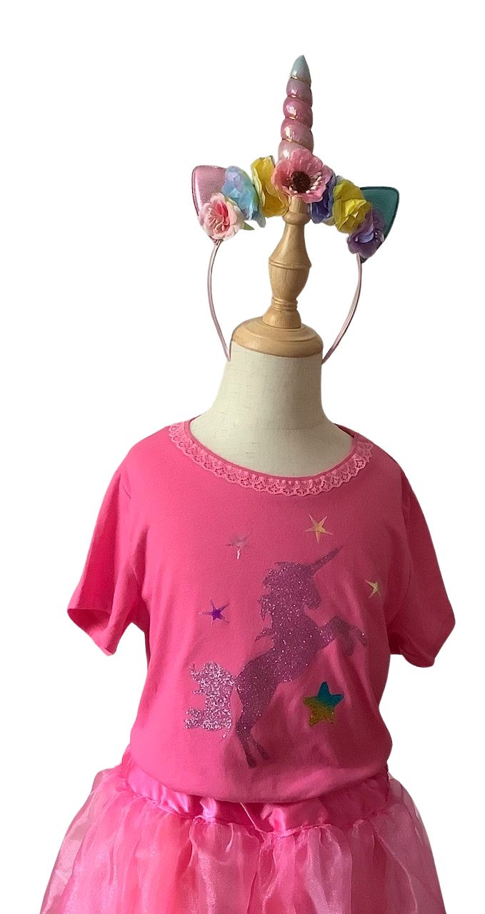 Pink Girls Unicorn Birhday Party Costume Size 7, Elegant Girls Unicorn Birthday Outfit, Unicorn T-Shirt, Girls Party Costume
