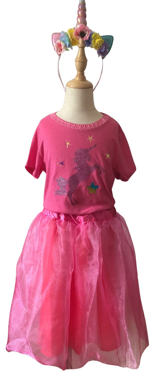 Pink Girls Unicorn Birhday Party Costume Size 7, Elegant Girls Unicorn Birthday Outfit, Unicorn T-Shirt, Girls Party Costume
