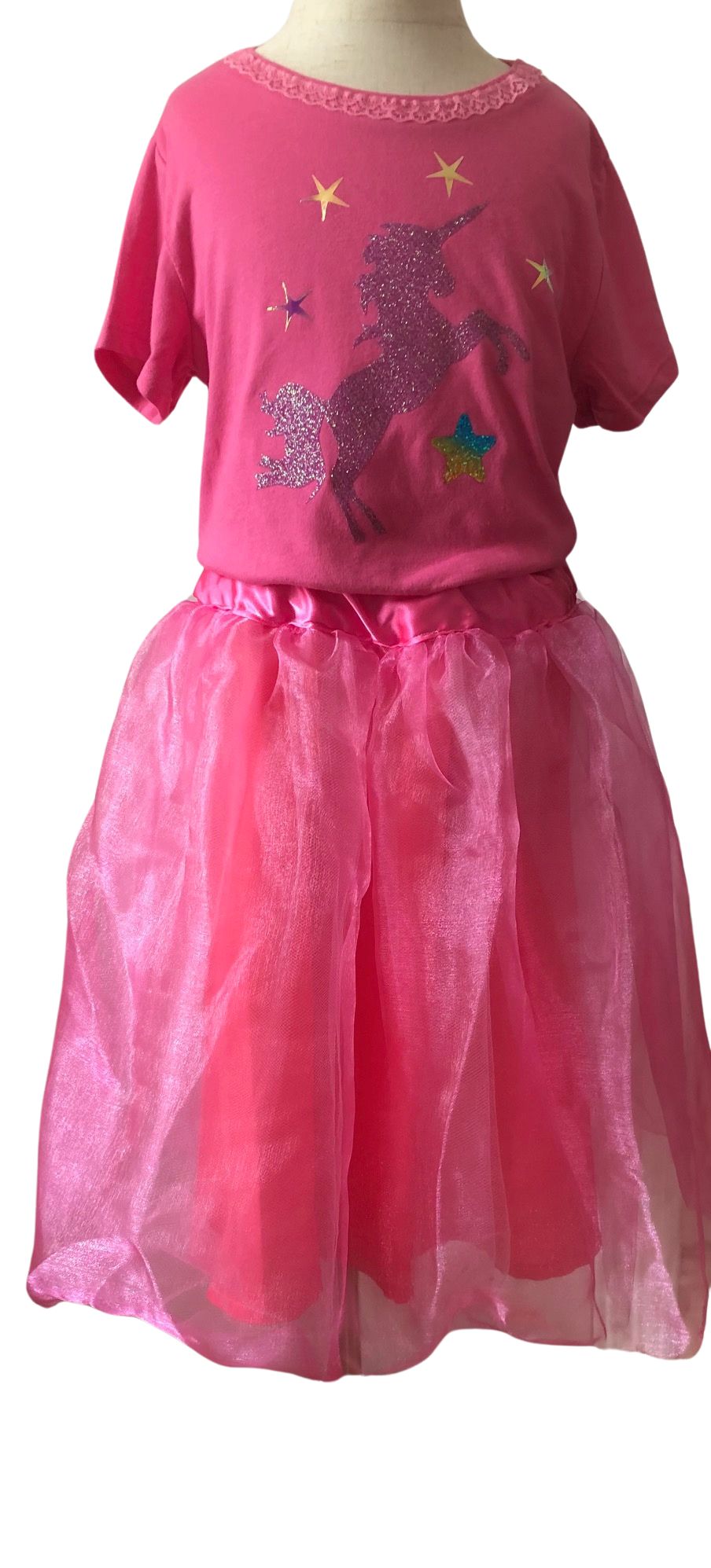 Pink Girls Unicorn Birhday Party Costume Size 7, Elegant Girls Unicorn Birthday Outfit, Unicorn T-Shirt, Girls Party Costume