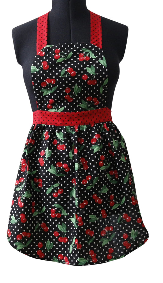 Apron for Women, Retro Cherry and Polka Dots Apron for Women