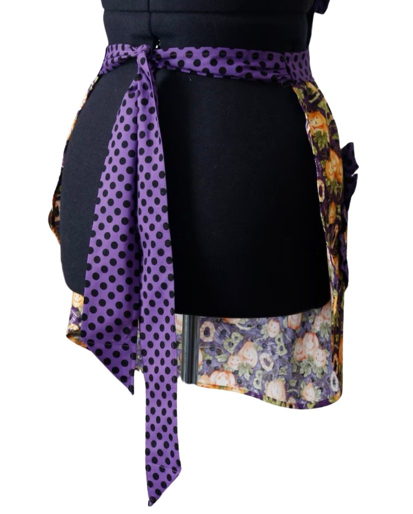 Halloween Apron for Women with Pumpkins, BOOs, and Polka Dots