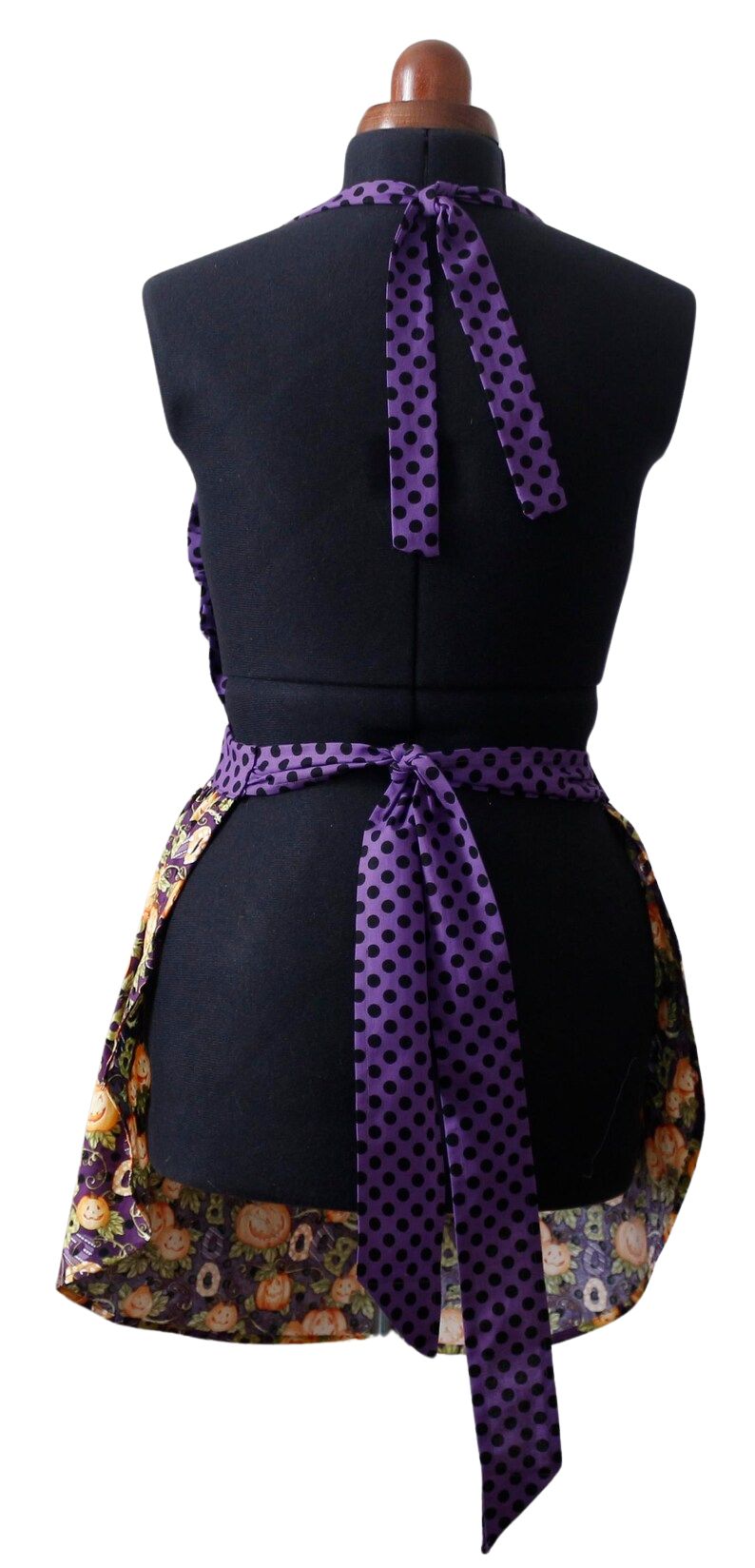 Halloween Apron for Women with Pumpkins, BOOs, and Polka Dots