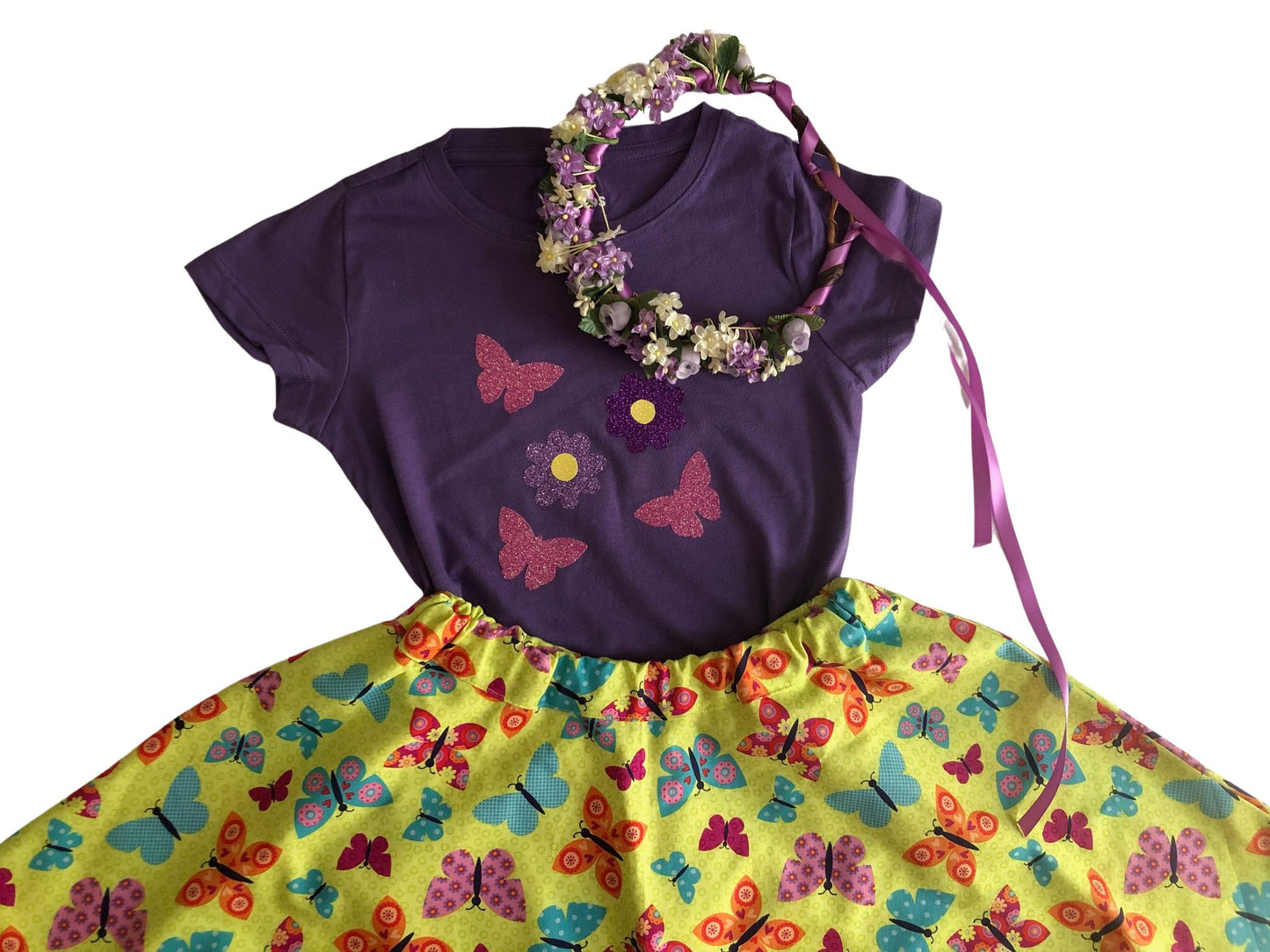 Butterflies and Flowers Birthday Outfit with Flower Crown,  Girls Size 6, Birthday Butterflies and Flowers Costume, Flower Princess