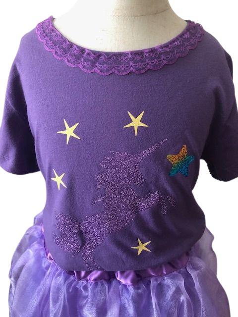 Purple Unicorn Girls Birthday Party Costume Size 7, Elegant Girls Unicorn Birthday Outfit, Unicorn T-Shirt, Girls Party Costume