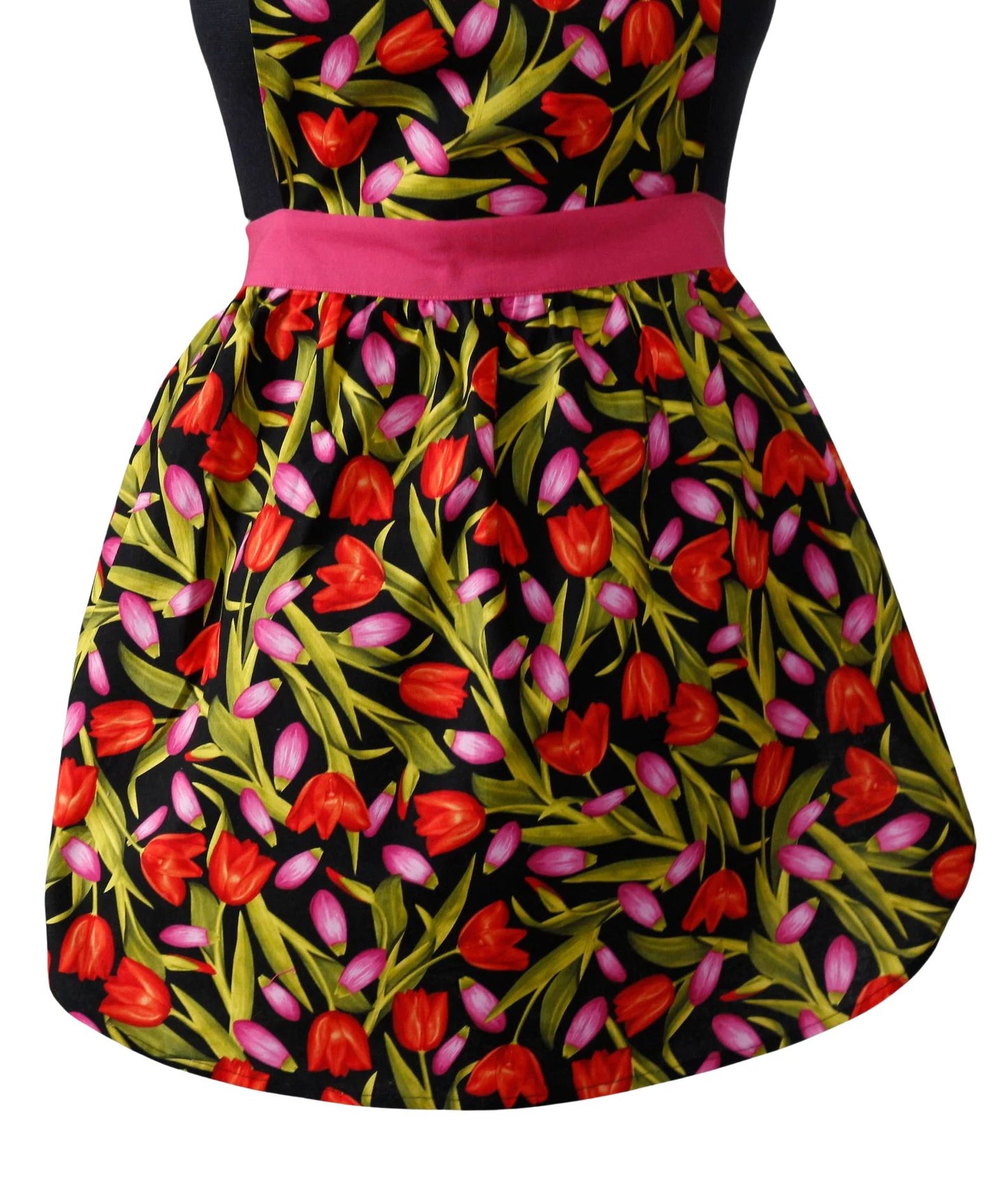 Red and Pink Tulip Apron for Women, Spring Floral Apron for Women, Garden Lover Apron