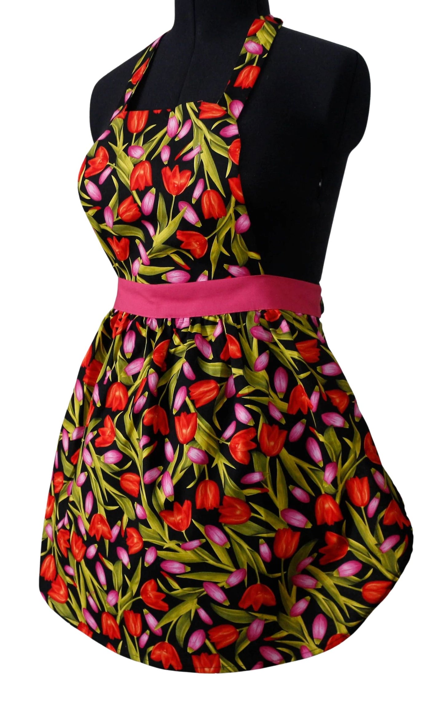 Red and Pink Tulip Apron for Women, Spring Floral Apron for Women, Garden Lover Apron