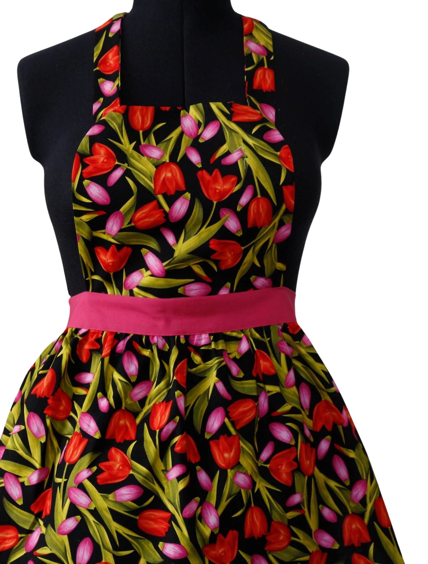 Red and Pink Tulip Apron for Women, Spring Floral Apron for Women, Garden Lover Apron