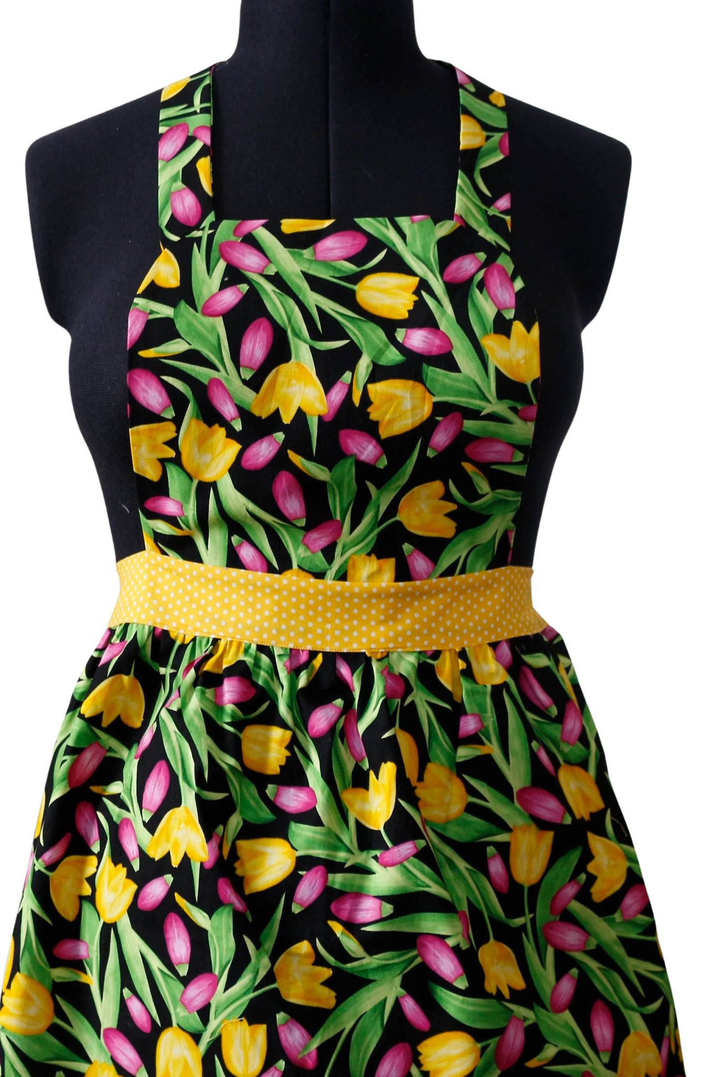 Pink and Yellow Tulips Apron for Women, Spring Floral Apron for Women, Garden Lover Apron