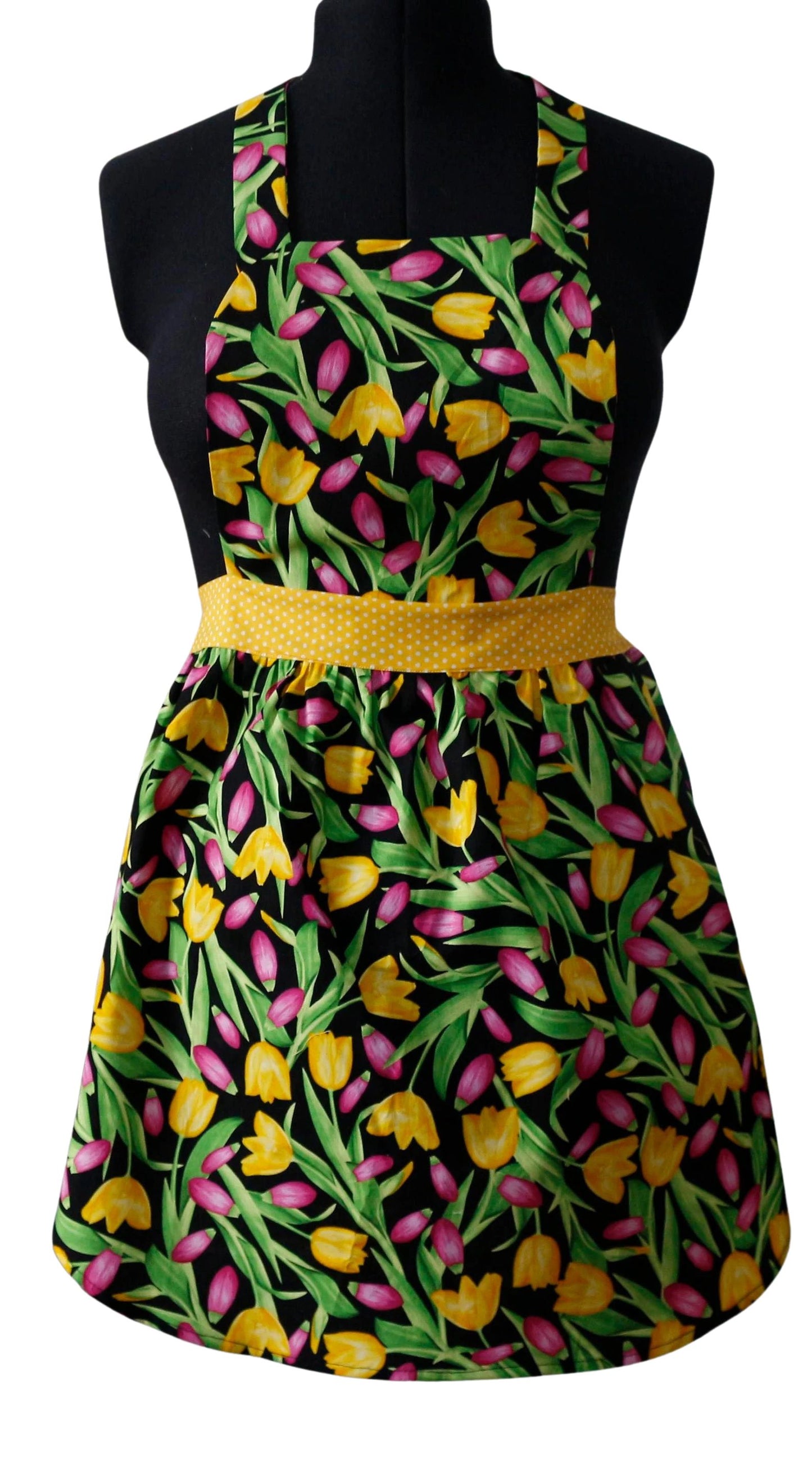 Pink and Yellow Tulips Apron for Women, Spring Floral Apron for Women, Garden Lover Apron